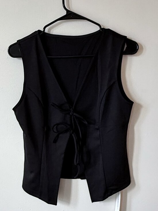 New Look Tops - Women's Black Front Tie Vest